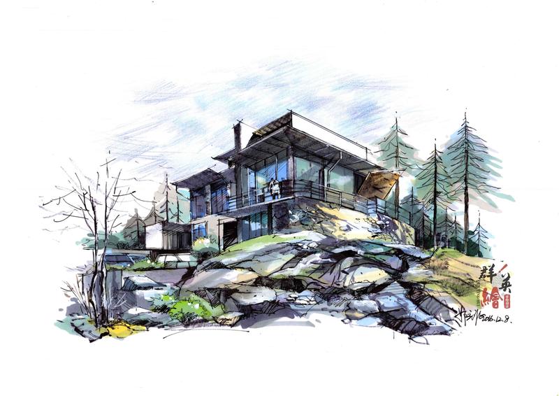 山地别墅建筑手绘-教师作品